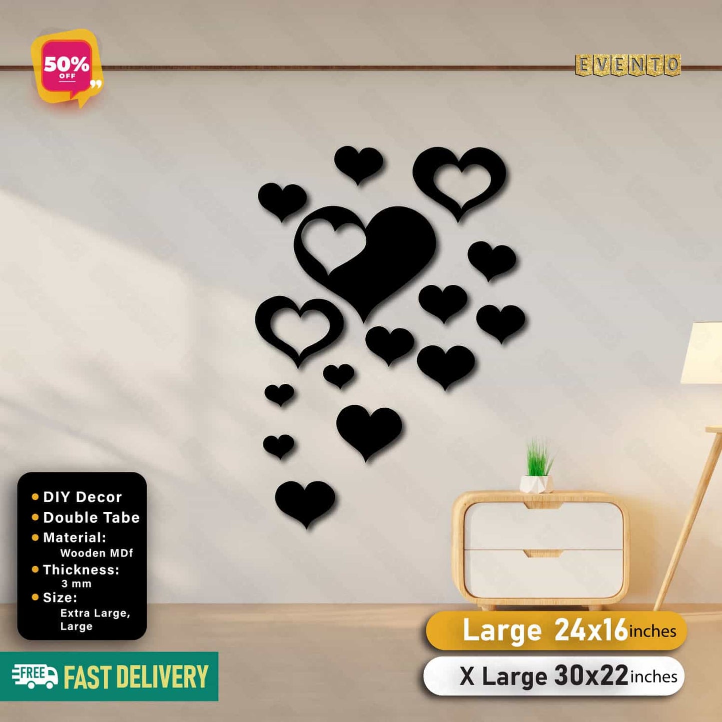 Hearts Wooden Decor For Wall Decor