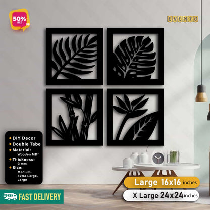 4 Frame Leaf Wooden Panels For Wall Decor